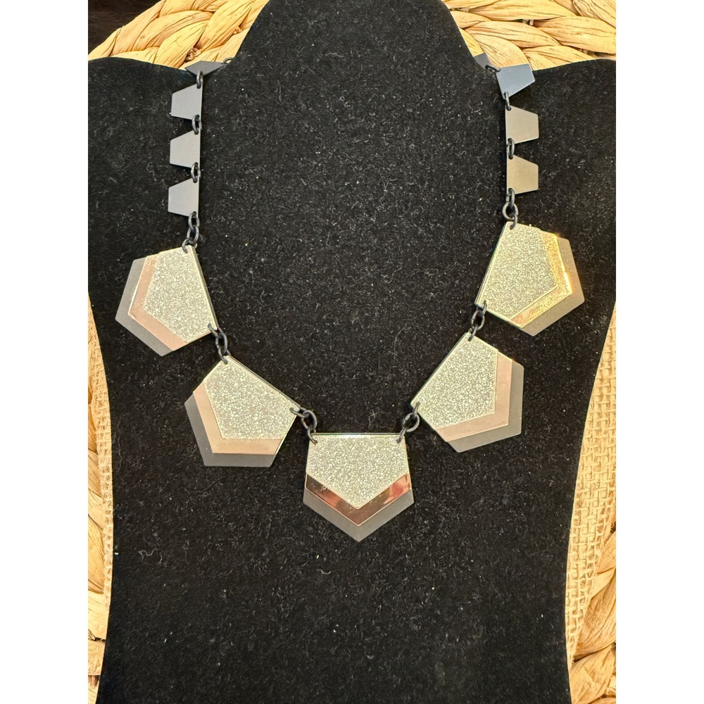 Express Womens Geometric Bib Necklace Silver Rose Gold Black Statement Jewelry